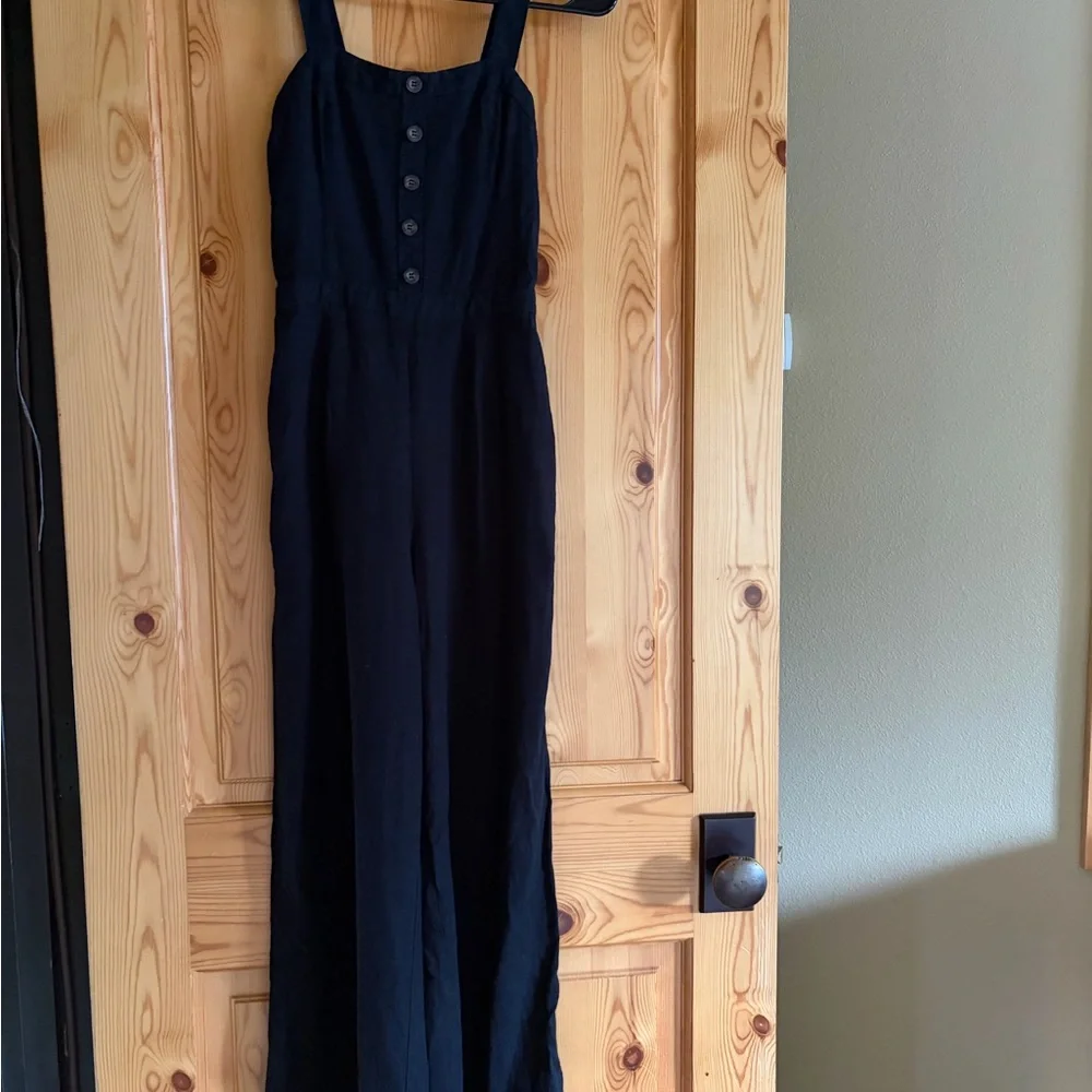 Zara Black Button-Front Wide-Leg Jumpsuit